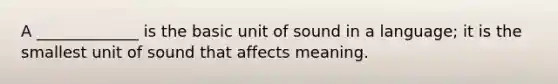 A _____________ is the basic unit of sound in a language; it is the smallest unit of sound that affects meaning.