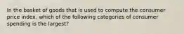 In the basket of goods that is used to compute the consumer price index, which of the following categories of consumer spending is the largest?