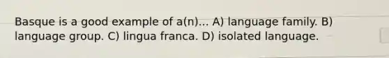 Basque is a good example of a(n)... A) language family. B) language group. C) lingua franca. D) isolated language.