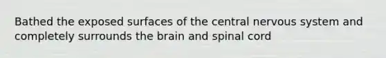 Bathed the exposed surfaces of the central nervous system and completely surrounds the brain and spinal cord