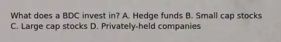 What does a BDC invest in? A. Hedge funds B. Small cap stocks C. Large cap stocks D. Privately-held companies