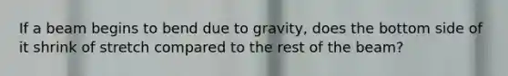 If a beam begins to bend due to gravity, does the bottom side of it shrink of stretch compared to the rest of the beam?