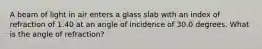 A beam of light in air enters a glass slab with an index of refraction of 1.40 at an angle of incidence of 30.0 degrees. What is the angle of refraction?