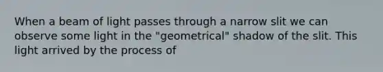 When a beam of light passes through a narrow slit we can observe some light in the "geometrical" shadow of the slit. This light arrived by the process of