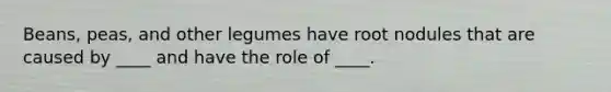 Beans, peas, and other legumes have root nodules that are caused by ____ and have the role of ____.