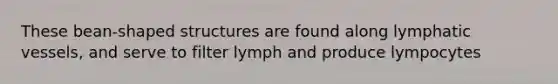 These bean-shaped structures are found along lymphatic vessels, and serve to filter lymph and produce lympocytes