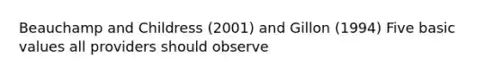 Beauchamp and Childress (2001) and Gillon (1994) Five basic values all providers should observe