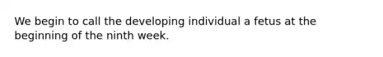 We begin to call the developing individual a fetus at the beginning of the ninth week.