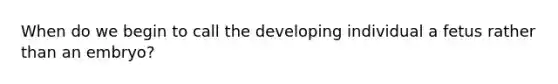 When do we begin to call the developing individual a fetus rather than an embryo?