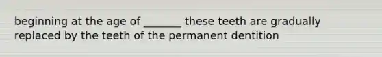 beginning at the age of _______ these teeth are gradually replaced by the teeth of the permanent dentition