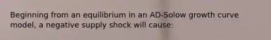 Beginning from an equilibrium in an AD-Solow growth curve model, a negative supply shock will cause: