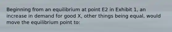 Beginning from an equilibrium at point E2 in Exhibit 1, an increase in demand for good X, other things being equal, would move the equilibrium point to: