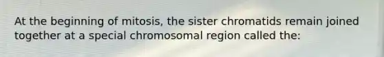 At the beginning of mitosis, the sister chromatids remain joined together at a special chromosomal region called the: