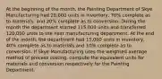 At the beginning of the month, the Painting Department of Skye Manufacturing had 20,000 units in inventory, 70% complete as to materials, and 20% complete as to conversion. During the month the department started 115,000 units and transferred 120,000 units to the next manufacturing department. At the end of the month, the department had 15,000 units in inventory, 40% complete as to materials and 10% complete as to conversion. If Skye Manufacturing uses the weighted average method of process costing, compute the equivalent units for materials and conversion respectively for the Painting Department.