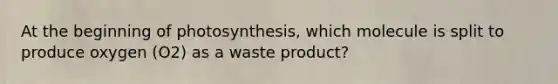 At the beginning of photosynthesis, which molecule is split to produce oxygen (O2) as a waste product?