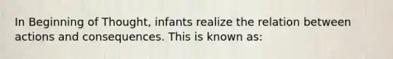 In Beginning of Thought, infants realize the relation between actions and consequences. This is known as: