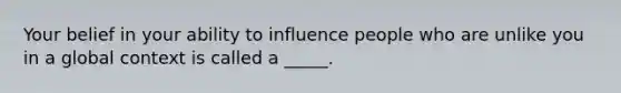 Your belief in your ability to influence people who are unlike you in a global context is called a _____.