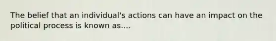 The belief that an individual's actions can have an impact on the political process is known as....