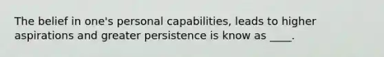 The belief in one's personal capabilities, leads to higher aspirations and greater persistence is know as ____.