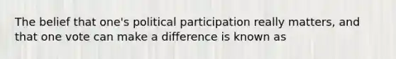 The belief that one's political participation really matters, and that one vote can make a difference is known as