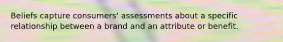 Beliefs capture consumers' assessments about a specific relationship between a brand and an attribute or benefit.