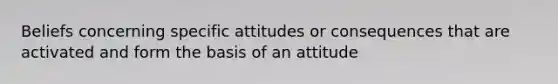 Beliefs concerning specific attitudes or consequences that are activated and form the basis of an attitude