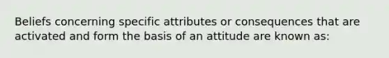 Beliefs concerning specific attributes or consequences that are activated and form the basis of an attitude are known as: