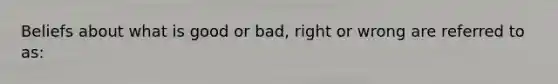 Beliefs about what is good or bad, right or wrong are referred to as: