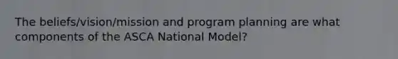 The beliefs/vision/mission and program planning are what components of the ASCA National Model?