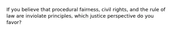 If you believe that procedural fairness, civil rights, and the rule of law are inviolate principles, which justice perspective do you favor?