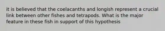 it is believed that the coelacanths and longish represent a crucial link between other fishes and tetrapods. What is the major feature in these fish in support of this hypothesis