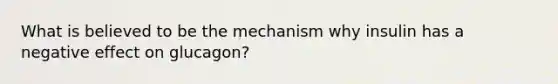 What is believed to be the mechanism why insulin has a negative effect on glucagon?