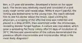 Ben, a 17-year-old wrestler, developed a lesion on his upper back. The lesion was relatively round and consisted of a pink scaly rough center and raised edge. While it wasn't painful, the itching was bothersome to the young man. His coach advised him to see his doctor about the lesion. Upon visiting his physician, a scraping of the affected area was collected and placed in a drop of KOH, then examined under the microscope, revealing slender fungal hyphae. A culture was inoculated, which grew a spreading flat fuzzy colony after10 days of incubation at 30°C. Microscopic examination of the culture demonstrated the presence ofboth macroconidia and microconidia. What is the most likely diagnosis?