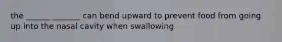 the ______ _______ can bend upward to prevent food from going up into the nasal cavity when swallowing