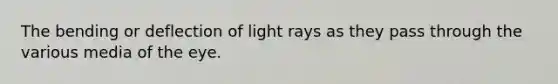 The bending or deflection of light rays as they pass through the various media of the eye.