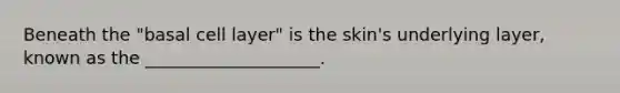 Beneath the "basal cell layer" is the skin's underlying layer, known as the ____________________.