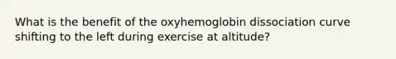 What is the benefit of the oxyhemoglobin dissociation curve shifting to the left during exercise at altitude?