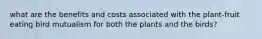 what are the benefits and costs associated with the plant-fruit eating bird mutualism for both the plants and the birds?