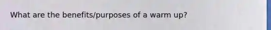 What are the benefits/purposes of a warm up?
