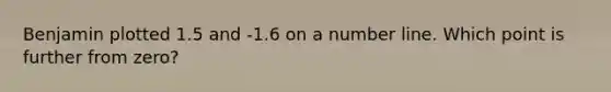 Benjamin plotted 1.5 and -1.6 on a <a href='https://www.questionai.com/knowledge/kXggUsi0FB-number-line' class='anchor-knowledge'>number line</a>. Which point is further from zero?