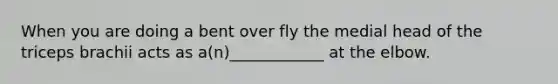 When you are doing a bent over fly the medial head of the triceps brachii acts as a(n)____________ at the elbow.