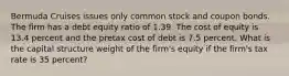 Bermuda Cruises issues only common stock and coupon bonds. The firm has a debt equity ratio of 1.39. The cost of equity is 13.4 percent and the pretax cost of debt is 7.5 percent. What is the capital structure weight of the firm's equity if the firm's tax rate is 35 percent?