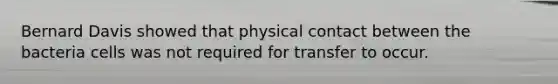 Bernard Davis showed that physical contact between the bacteria cells was not required for transfer to occur.