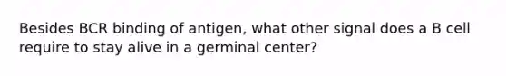 Besides BCR binding of antigen, what other signal does a B cell require to stay alive in a germinal center?