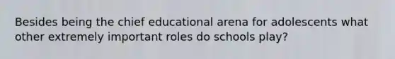 Besides being the chief educational arena for adolescents what other extremely important roles do schools play?