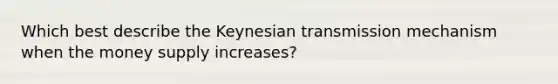 Which best describe the Keynesian transmission mechanism when the money supply increases?