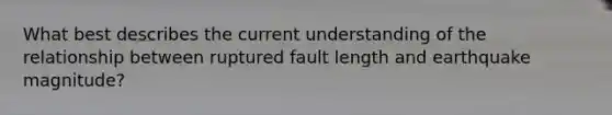 What best describes the current understanding of the relationship between ruptured fault length and earthquake magnitude?