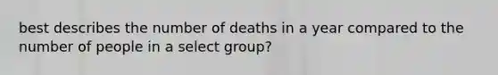 best describes the number of deaths in a year compared to the number of people in a select group?