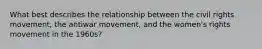 What best describes the relationship between the civil rights movement, the antiwar movement, and the women's rights movement in the 1960s?