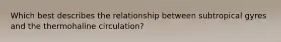 Which best describes the relationship between subtropical gyres and the thermohaline circulation?